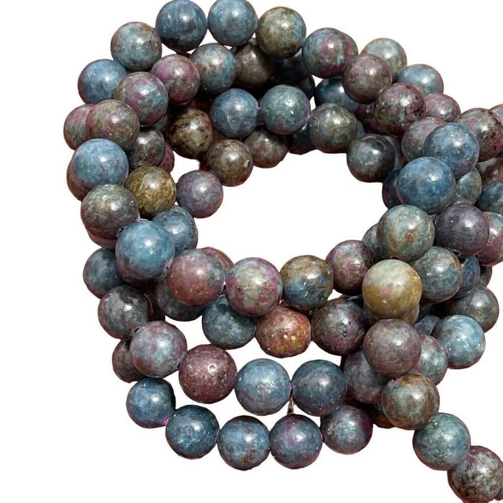 Ruby Fuchsite with Kyanite beaded bracelet 6.75” crystal healing emotional suppo